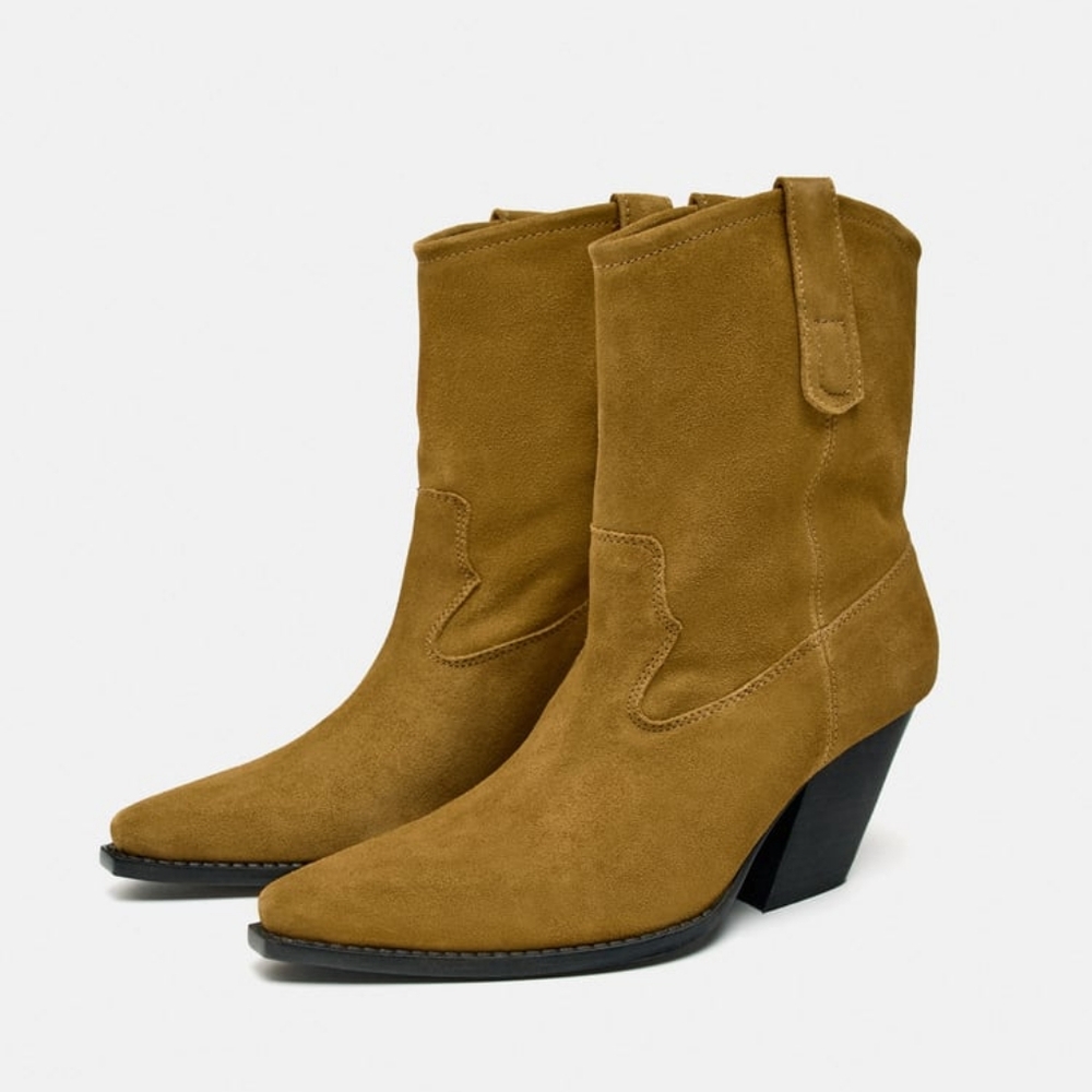ZARA COWBOY SUEDE ANKLE BOOTS